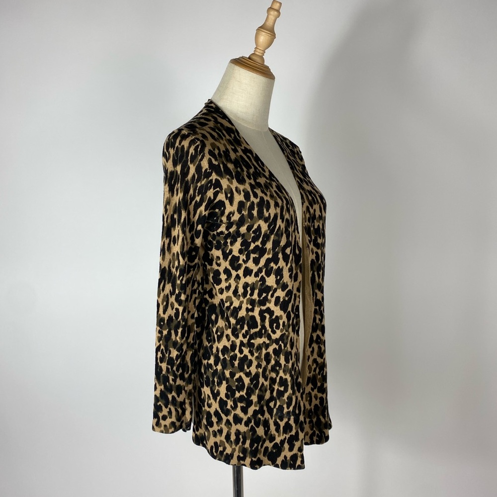 Halogen Linen Blend Open Leopard Print Cardigan Xs - image 4